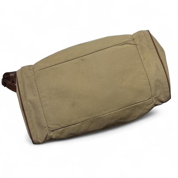 Eddie Bauer Ford Vintage 90s Weekender Duffle Travel Bag Khaki Canvas Leather - Picture 3 of 7